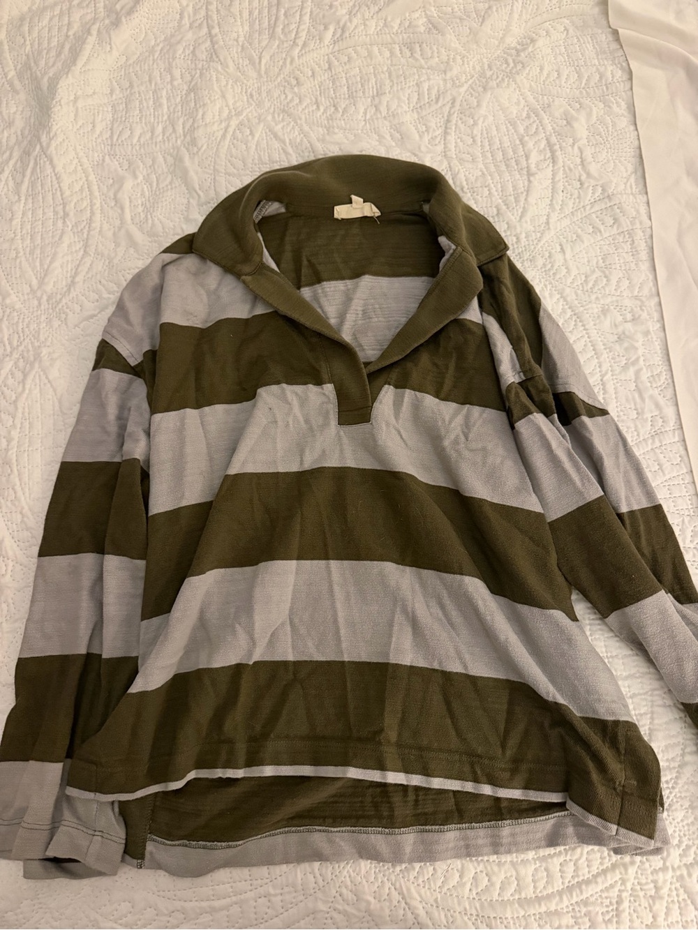 Madewell Olive & Light Blue Striped Rugby Shirt